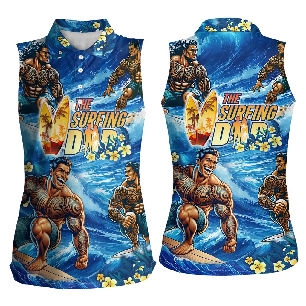 Hawaii Father's Day Women Sleeveless Polo Shirt The Surfing Dad Polynesian Tattoo DT02 - Polynesian Pride