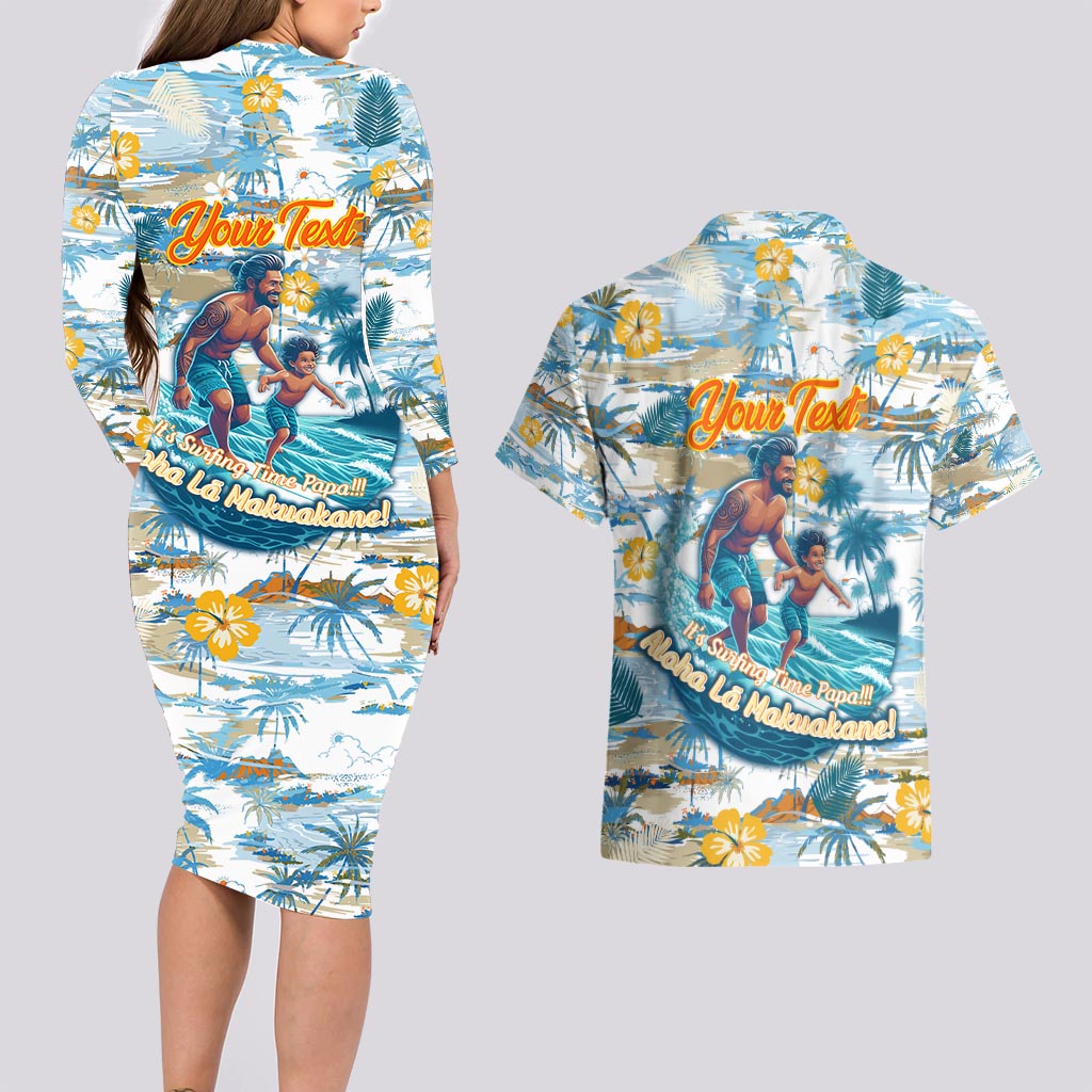 Hawaii Father's Day It's Surfing Time Couples Matching Long Sleeve Bodycon Dress and Hawaiian Shirt Aloha L Makuakane DT02 - Polynesian Pride