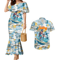 Hawaii Father's Day It's Surfing Time Couples Matching Mermaid Dress and Hawaiian Shirt Aloha L Makuakane DT02 Blue - Polynesian Pride