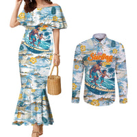 Hawaii Father's Day It's Surfing Time Couples Matching Mermaid Dress and Long Sleeve Button Shirt Aloha L Makuakane DT02 Blue - Polynesian Pride