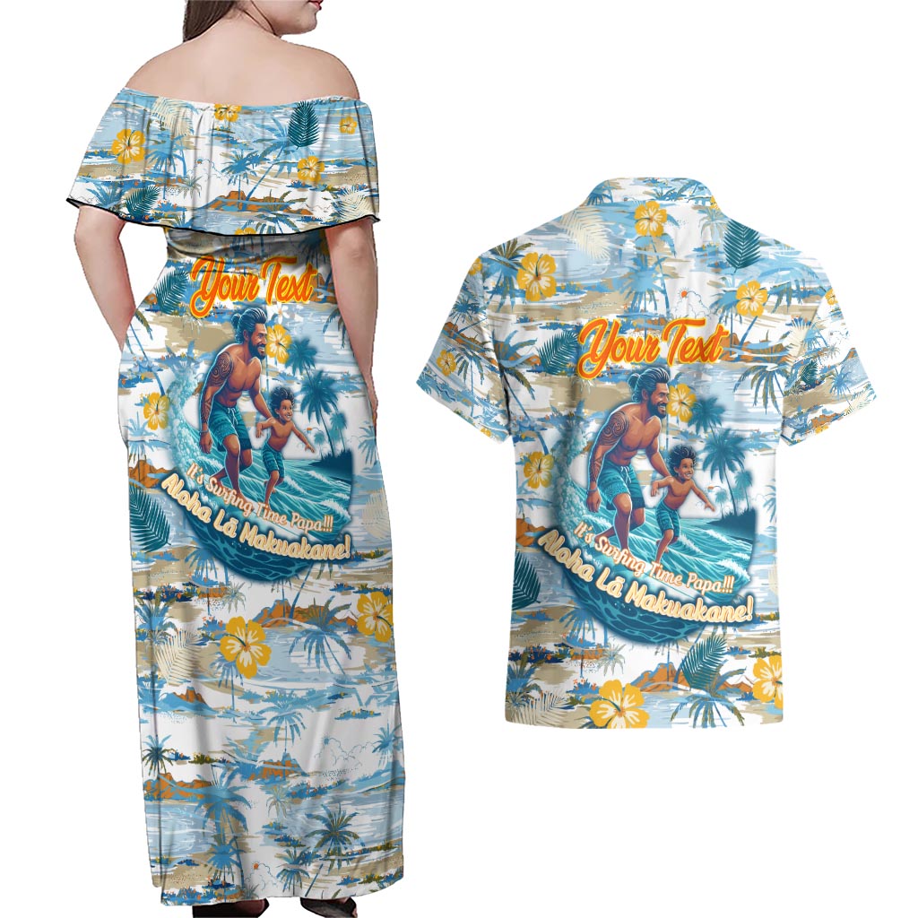 Hawaii Father's Day It's Surfing Time Couples Matching Off Shoulder Maxi Dress and Hawaiian Shirt Aloha L Makuakane DT02 - Polynesian Pride