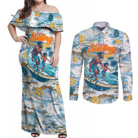 Hawaii Father's Day It's Surfing Time Couples Matching Off Shoulder Maxi Dress and Long Sleeve Button Shirt Aloha L Makuakane DT02 Blue - Polynesian Pride