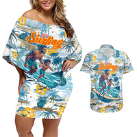 Hawaii Father's Day It's Surfing Time Couples Matching Off Shoulder Short Dress and Hawaiian Shirt Aloha L Makuakane DT02 Blue - Polynesian Pride