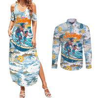 Hawaii Father's Day It's Surfing Time Couples Matching Summer Maxi Dress and Long Sleeve Button Shirt Aloha L Makuakane DT02 Blue - Polynesian Pride