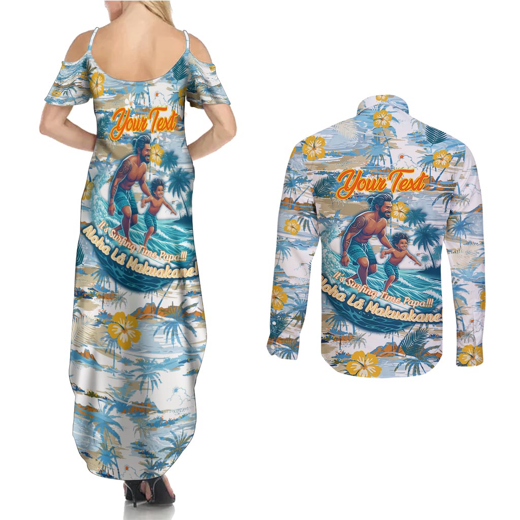 Hawaii Father's Day It's Surfing Time Couples Matching Summer Maxi Dress and Long Sleeve Button Shirt Aloha L Makuakane DT02 - Polynesian Pride