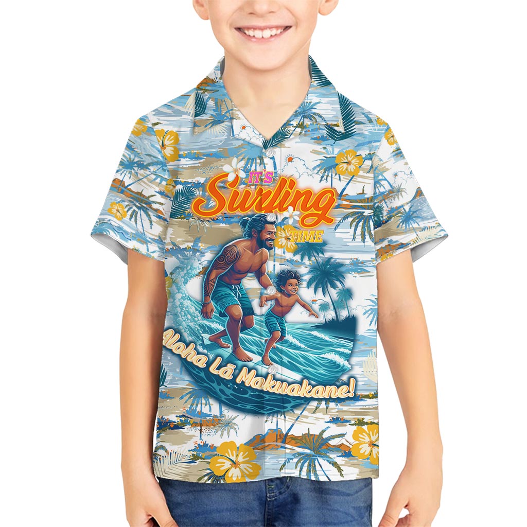 Hawaii Father's Day It's Surfing Time Family Matching Long Sleeve Bodycon Dress and Hawaiian Shirt Aloha Lā Makuakane