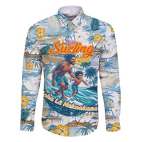 Hawaii Father's Day It's Surfing Time Family Matching Mermaid Dress and Hawaiian Shirt Aloha L Makuakane DT02 Dad's Shirt - Long Sleeve Blue - Polynesian Pride