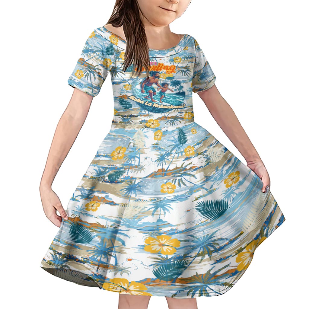 Hawaii Father's Day It's Surfing Time Family Matching Off Shoulder Maxi Dress and Hawaiian Shirt Aloha L Makuakane DT02 Daughter's Dress Blue - Polynesian Pride