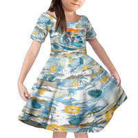 Hawaii Father's Day It's Surfing Time Family Matching Off Shoulder Maxi Dress and Hawaiian Shirt Aloha L Makuakane DT02 Daughter's Dress Blue - Polynesian Pride