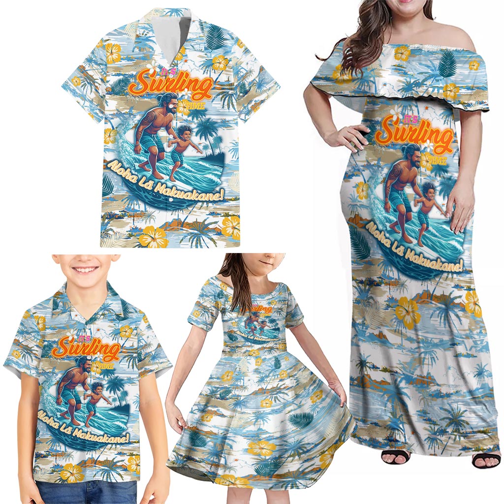Hawaii Father's Day It's Surfing Time Family Matching Off Shoulder Maxi Dress and Hawaiian Shirt Aloha L Makuakane DT02 - Polynesian Pride