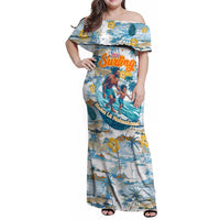 Hawaii Father's Day It's Surfing Time Family Matching Off Shoulder Maxi Dress and Hawaiian Shirt Aloha L Makuakane DT02 Mom's Dress Blue - Polynesian Pride