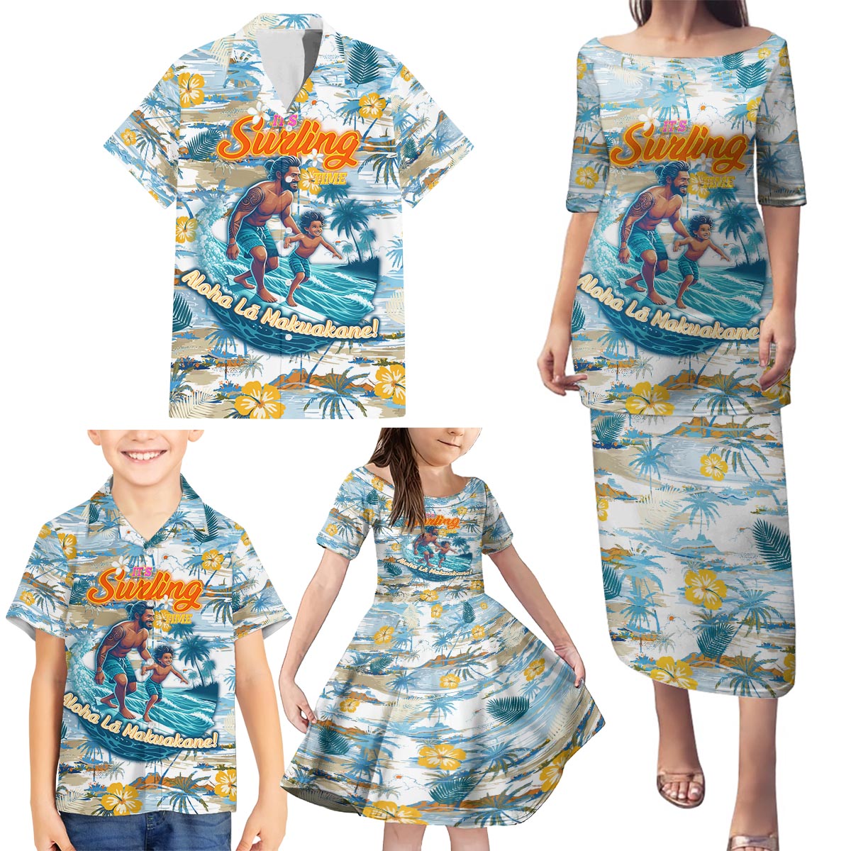 Hawaii Father's Day It's Surfing Time Family Matching Puletasi and Hawaiian Shirt Aloha L Makuakane DT02 - Polynesian Pride