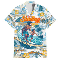 Hawaii Father's Day It's Surfing Time Family Matching Puletasi and Hawaiian Shirt Aloha L Makuakane DT02 Dad's Shirt - Short Sleeve Blue - Polynesian Pride