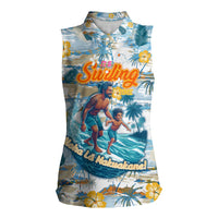 Hawaii Father's Day It's Surfing Time Women Sleeveless Polo Shirt Aloha L Makuakane DT02 Female Blue - Polynesian Pride
