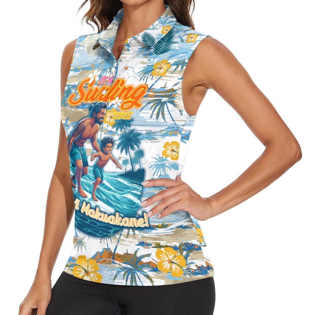 Hawaii Father's Day It's Surfing Time Women Sleeveless Polo Shirt Aloha L Makuakane DT02 - Polynesian Pride