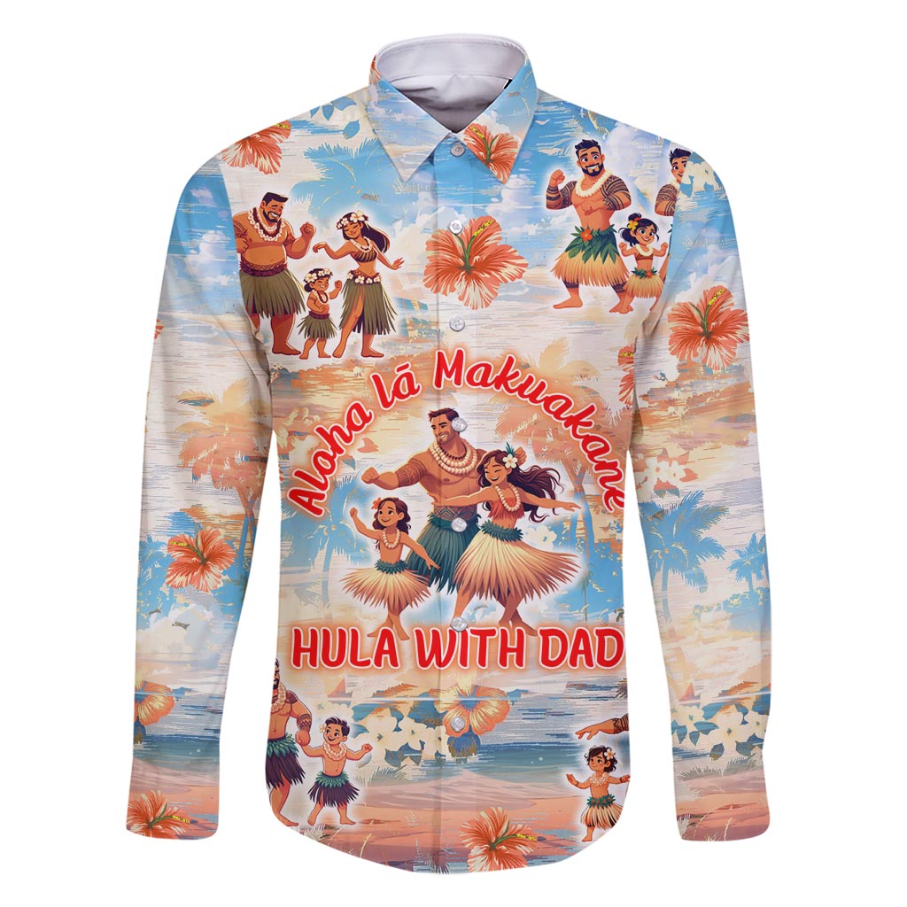Hawaii Father's Day Family Matching Mermaid Dress and Hawaiian Shirt Hula With Dad DT02 Dad's Shirt - Long Sleeve Art - Polynesian Pride