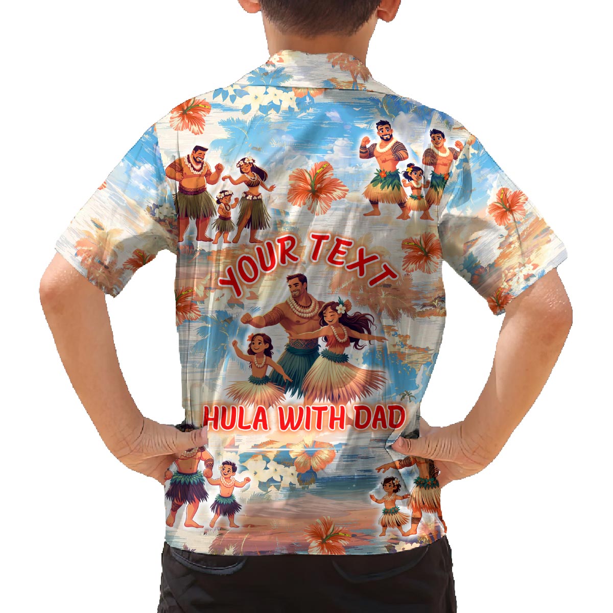 Hawaii Father's Day Family Matching Off The Shoulder Long Sleeve Dress and Hawaiian Shirt Hula With Dad