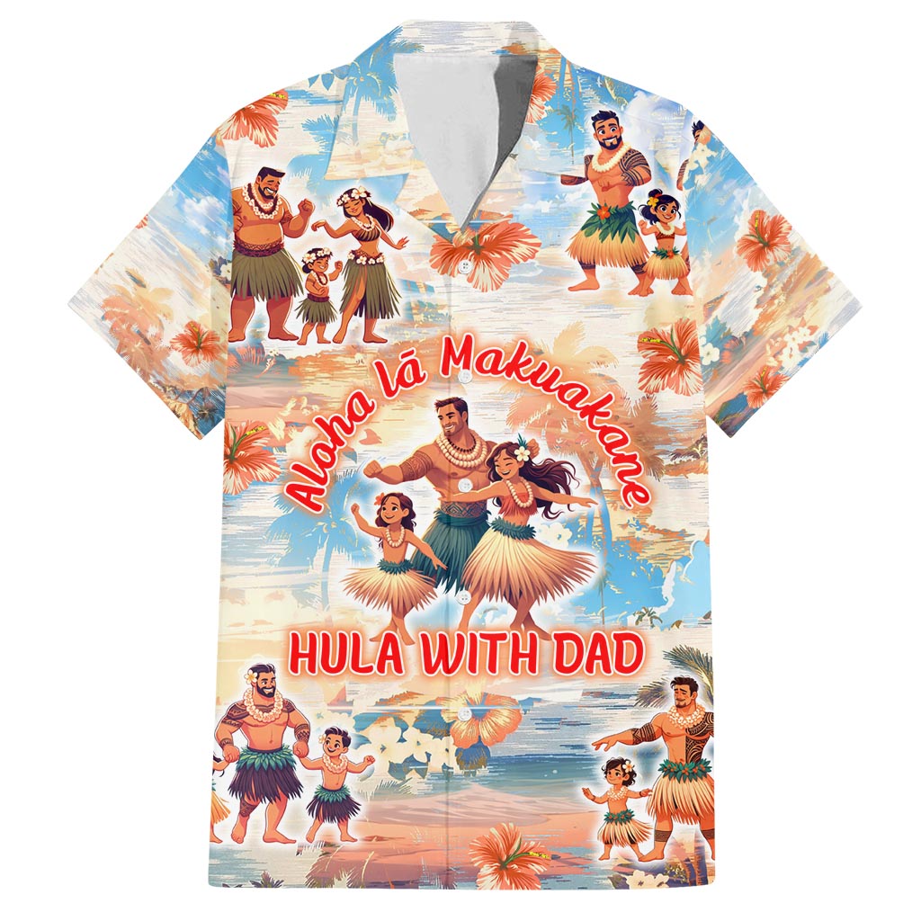 Hawaii Father's Day Family Matching Off Shoulder Maxi Dress and Hawaiian Shirt Hula With Dad DT02 Dad's Shirt - Short Sleeve Art - Polynesian Pride