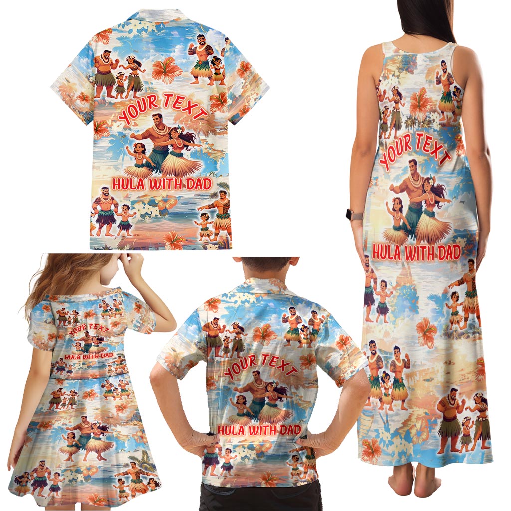 Hawaii Father's Day Family Matching Tank Maxi Dress and Hawaiian Shirt Hula With Dad