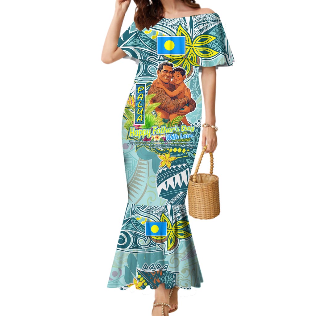 Palau Father's Day Polynesia Family Matching Mermaid Dress and Hawaiian Shirt Dad and Son DT02 Mom's Dress Blue - Polynesian Pride