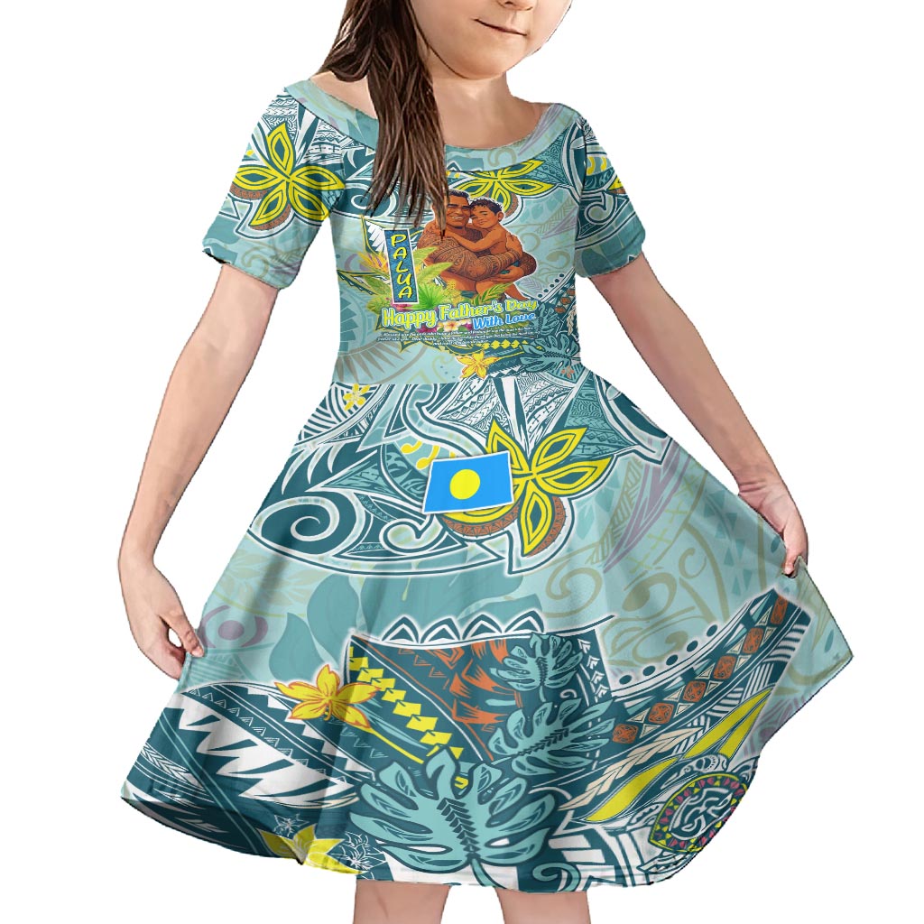 Palau Father's Day Polynesia Family Matching Off Shoulder Maxi Dress and Hawaiian Shirt Dad and Son DT02 Daughter's Dress Blue - Polynesian Pride
