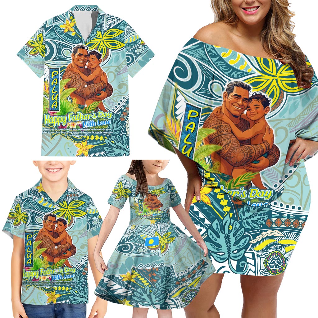 Palau Father's Day Polynesia Family Matching Off Shoulder Short Dress and Hawaiian Shirt Dad and Son DT02 - Polynesian Pride