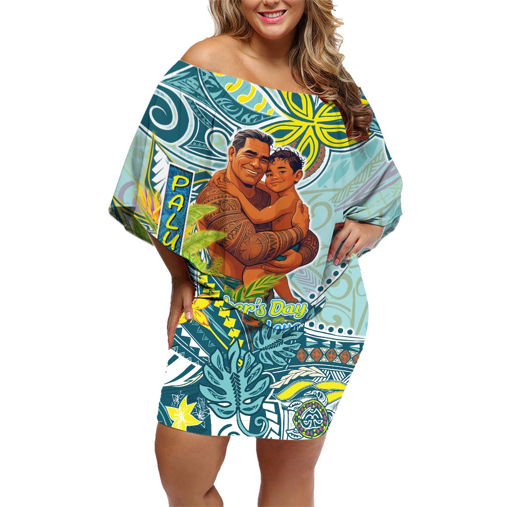 Palau Father's Day Polynesia Family Matching Off Shoulder Short Dress and Hawaiian Shirt Dad and Son DT02 Mom's Dress Blue - Polynesian Pride