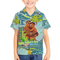 Palau Father's Day Polynesia Family Matching Off Shoulder Short Dress and Hawaiian Shirt Dad and Son DT02 Son's Shirt Blue - Polynesian Pride