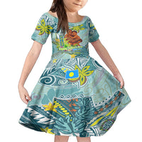 Palau Father's Day Polynesia Family Matching Summer Maxi Dress and Hawaiian Shirt Dad and Son DT02 Daughter's Dress Blue - Polynesian Pride