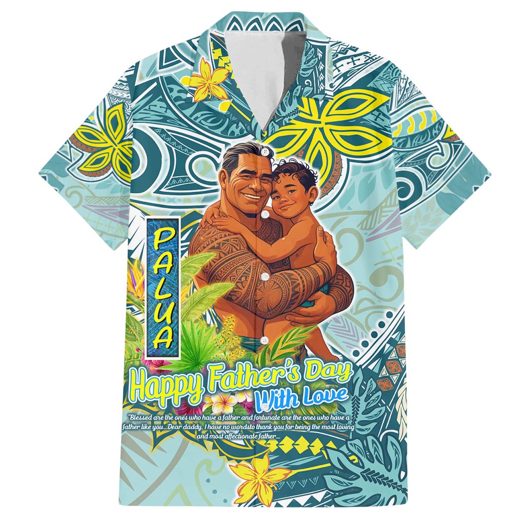 Palau Father's Day Polynesia Family Matching Summer Maxi Dress and Hawaiian Shirt Dad and Son DT02 Dad's Shirt - Short Sleeve Blue - Polynesian Pride