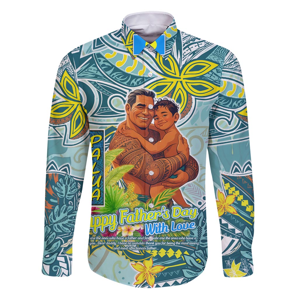 Palau Father's Day Polynesia Family Matching Summer Maxi Dress and Hawaiian Shirt Dad and Son DT02 Dad's Shirt - Long Sleeve Blue - Polynesian Pride