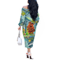Palau Father's Day Polynesia Off The Shoulder Long Sleeve Dress Dad and Son