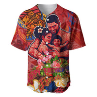 Happy Father's Day French Polynesia Baseball Jersey Family Turtle Hibiscus DT02 Red - Polynesian Pride