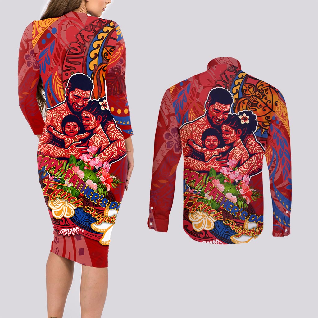 Happy Father's Day French Polynesia Couples Matching Long Sleeve Bodycon Dress and Long Sleeve Button Shirt Family Turtle Hibiscus DT02 - Polynesian Pride