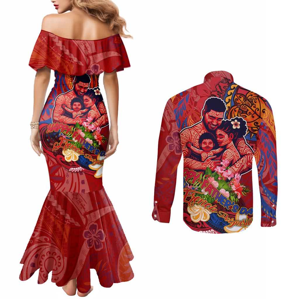 Happy Father's Day French Polynesia Couples Matching Mermaid Dress and Long Sleeve Button Shirt Family Turtle Hibiscus DT02 - Polynesian Pride