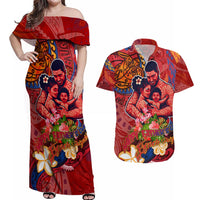 Happy Father's Day French Polynesia Couples Matching Off Shoulder Maxi Dress and Hawaiian Shirt Family Turtle Hibiscus DT02 Red - Polynesian Pride