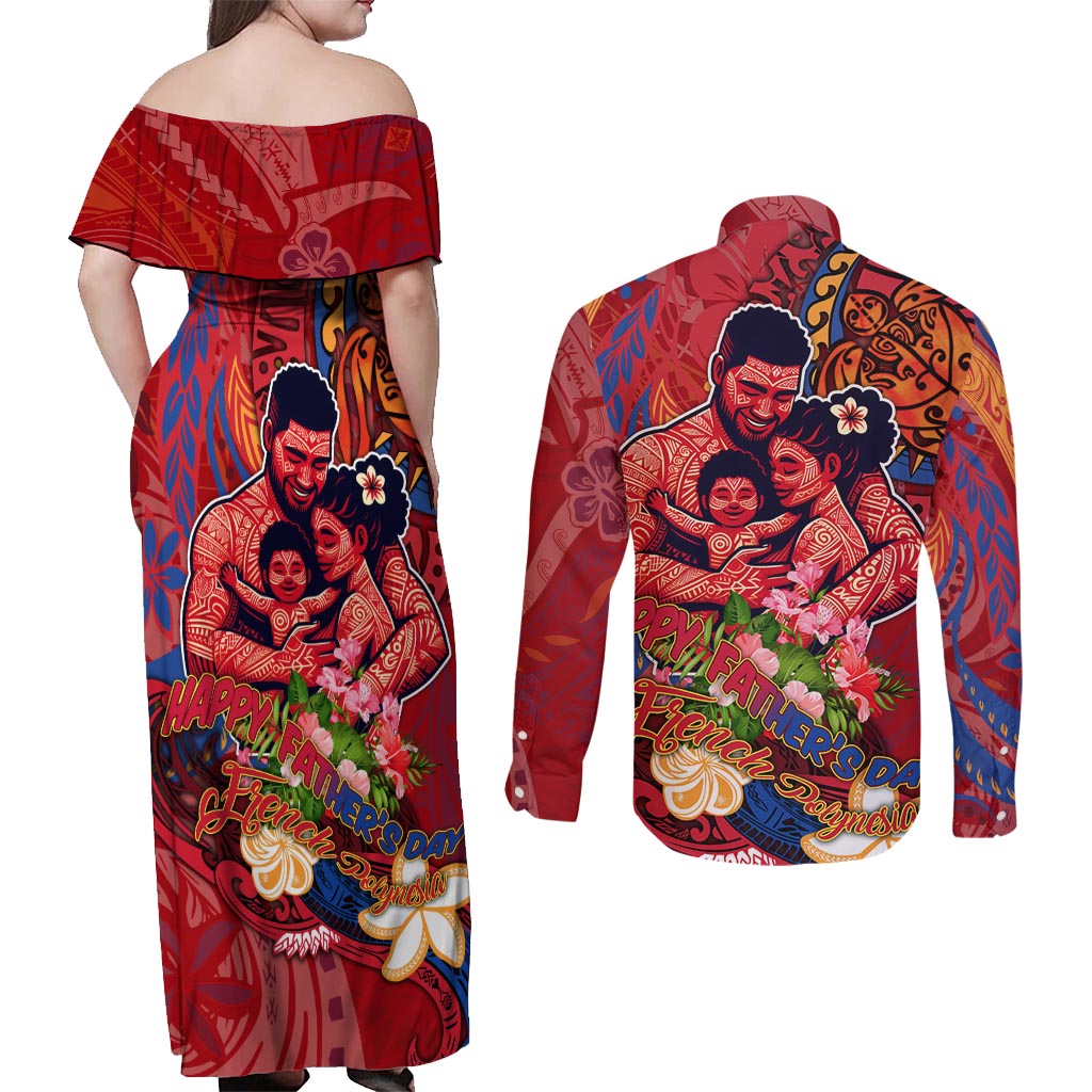 Happy Father's Day French Polynesia Couples Matching Off Shoulder Maxi Dress and Long Sleeve Button Shirt Family Turtle Hibiscus DT02 - Polynesian Pride