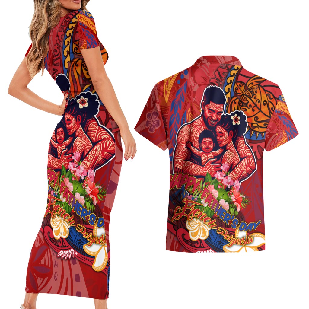 Happy Father's Day French Polynesia Couples Matching Short Sleeve Bodycon Dress and Hawaiian Shirt Family Turtle Hibiscus DT02 - Polynesian Pride