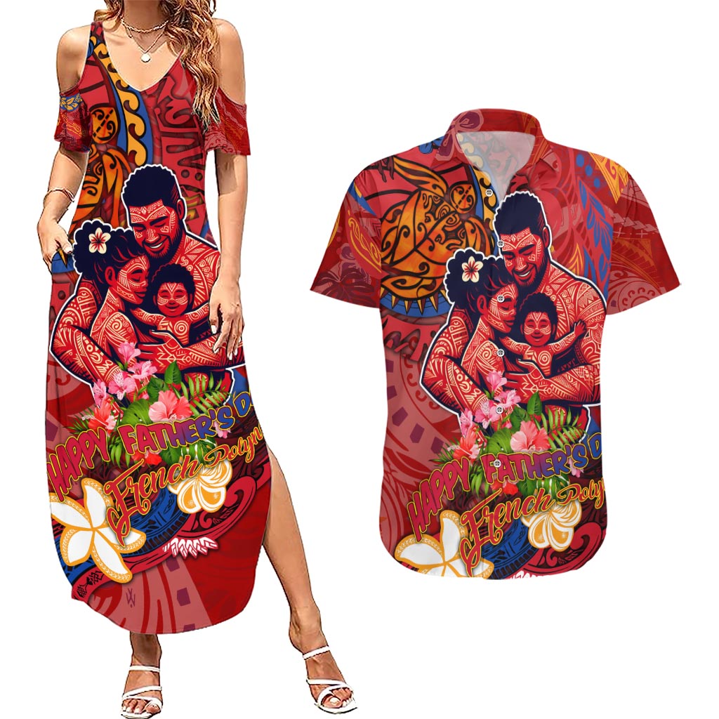 Happy Father's Day French Polynesia Couples Matching Summer Maxi Dress and Hawaiian Shirt Family Turtle Hibiscus DT02 Red - Polynesian Pride
