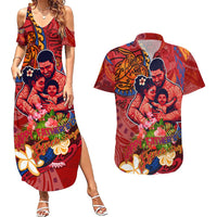 Happy Father's Day French Polynesia Couples Matching Summer Maxi Dress and Hawaiian Shirt Family Turtle Hibiscus DT02 Red - Polynesian Pride