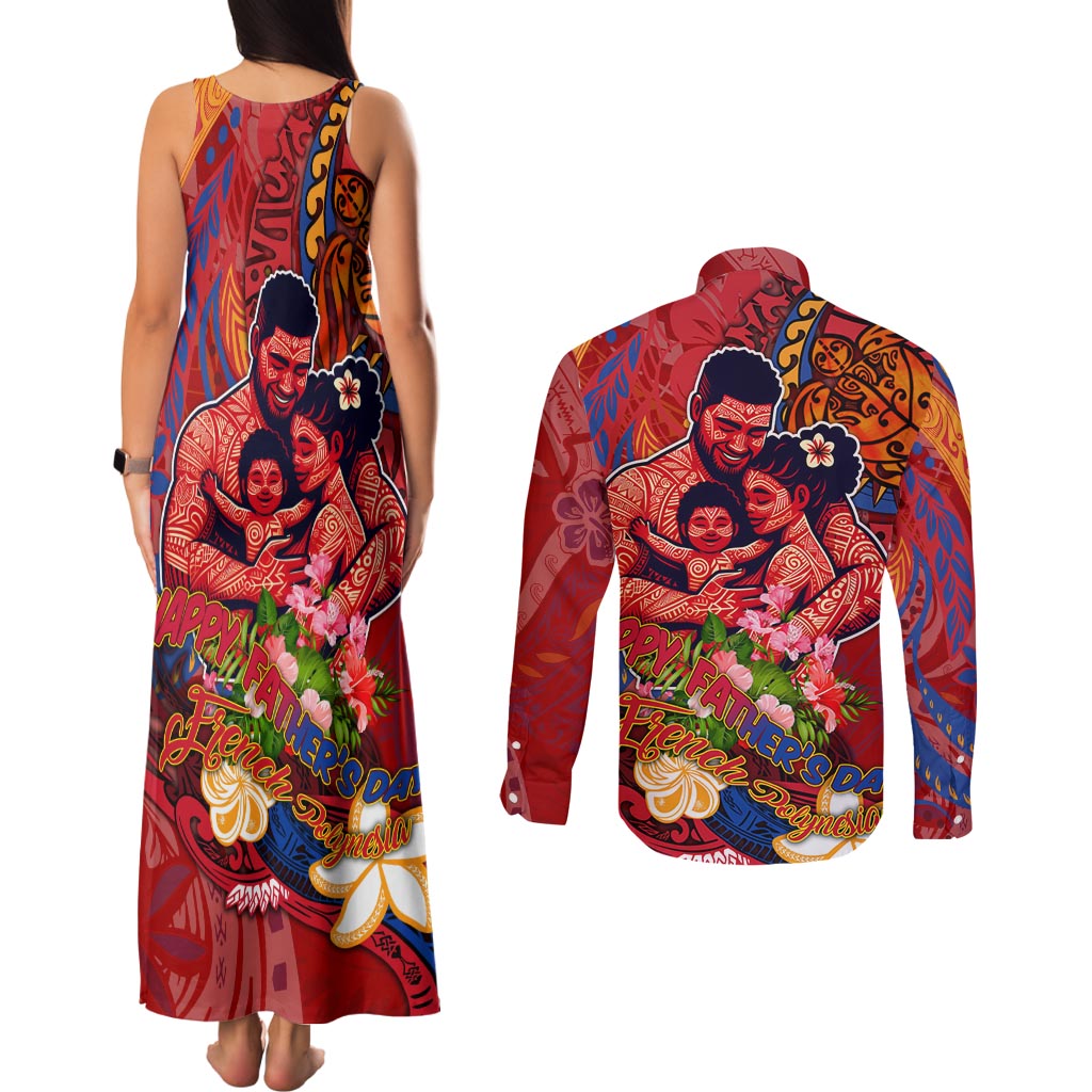 Happy Father's Day French Polynesia Couples Matching Tank Maxi Dress and Long Sleeve Button Shirt Family Turtle Hibiscus DT02 - Polynesian Pride
