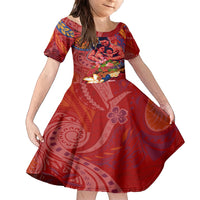 Happy Father's Day French Polynesia Family Matching Long Sleeve Bodycon Dress and Hawaiian Shirt Family Turtle Hibiscus DT02 Daughter's Dress Red - Polynesian Pride