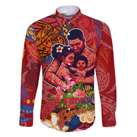 Happy Father's Day French Polynesia Family Matching Off Shoulder Maxi Dress and Hawaiian Shirt Family Turtle Hibiscus DT02 Dad's Shirt - Long Sleeve Red - Polynesian Pride