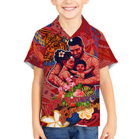 Happy Father's Day French Polynesia Family Matching Off Shoulder Short Dress and Hawaiian Shirt Family Turtle Hibiscus DT02 Son's Shirt Red - Polynesian Pride