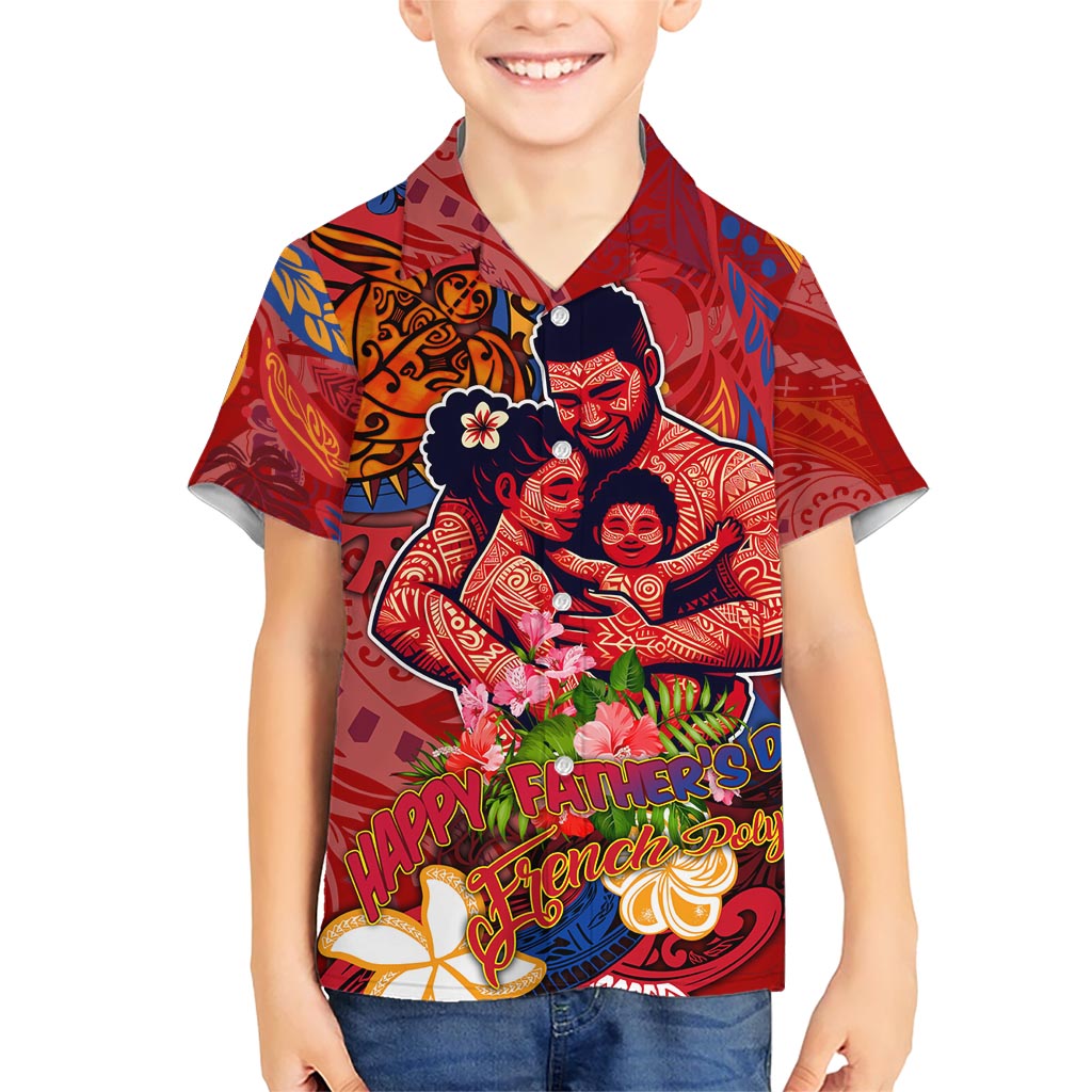 Happy Father's Day French Polynesia Family Matching Short Sleeve Bodycon Dress and Hawaiian Shirt Family Turtle Hibiscus DT02 Son's Shirt Red - Polynesian Pride