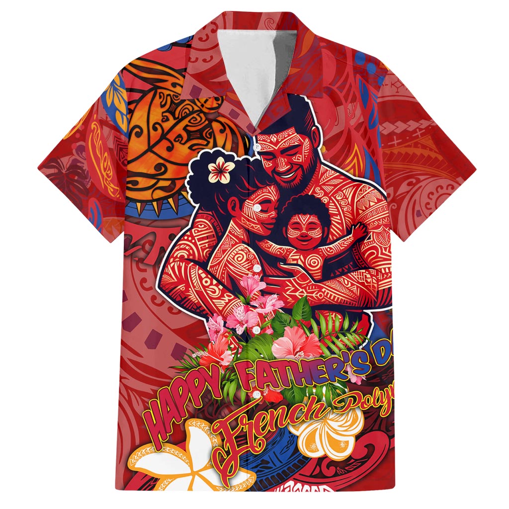 Happy Father's Day French Polynesia Family Matching Summer Maxi Dress and Hawaiian Shirt Family Turtle Hibiscus DT02 Dad's Shirt - Short Sleeve Red - Polynesian Pride
