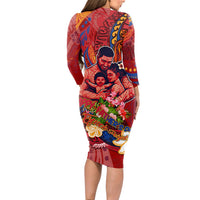 Happy Father's Day French Polynesia Long Sleeve Bodycon Dress Family Turtle Hibiscus DT02 - Polynesian Pride