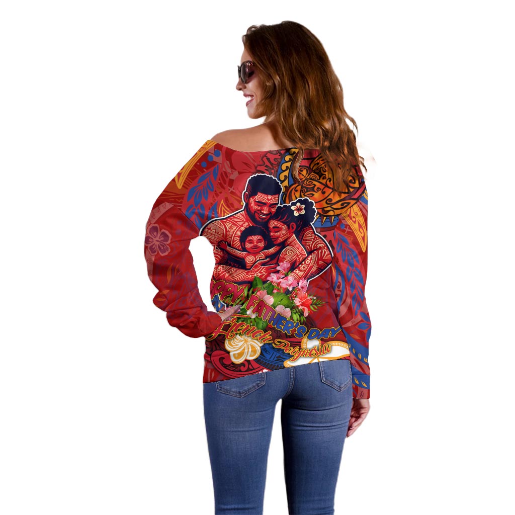 Happy Father's Day French Polynesia Off Shoulder Sweater Family Turtle Hibiscus
