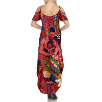 Happy Father's Day French Polynesia Summer Maxi Dress Family Turtle Hibiscus
