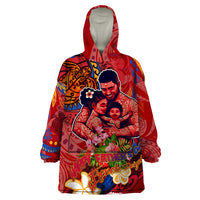 Happy Father's Day French Polynesia Wearable Blanket Hoodie Family Turtle Hibiscus DT02 One Size Red - Polynesian Pride